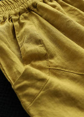 Italian Yellow Elastic Waist Pockets Linen Pants Summer gk-CPTS220503