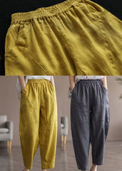 Italian Yellow Elastic Waist Pockets Linen Pants Summer gk-CPTS220503