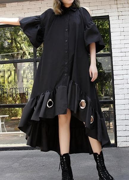 Italian black hollow out cotton quilting dresses asymmetric hem Traveling summer patchwork Dress AT-SDL190411