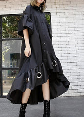 Italian black hollow out cotton quilting dresses asymmetric hem Traveling summer patchwork Dress AT-SDL190411