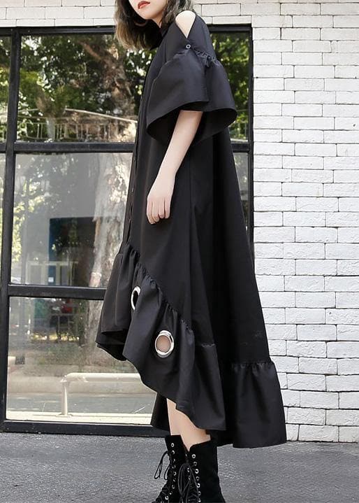 Italian black hollow out cotton quilting dresses asymmetric hem Traveling summer patchwork Dress AT-SDL190411