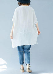 Italian o neck asymmetric linen summer dresses Photography white Dresses STP200425