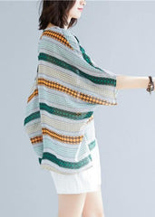 Italian o neck baggy chiffon clothes striped loose blouses STP200409