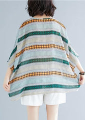 Italian o neck baggy chiffon clothes striped loose blouses STP200409