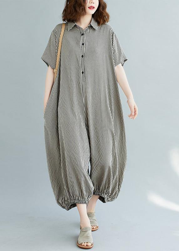 Italian summer pants oversize black plaid Fashion Ideas lapel collar jumpsuit pants dylinoshop