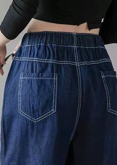 Italian Spring Casual Pants Stylish Denim Blue Photography Elastic Waist Patchwork Women Pants LPTS210203