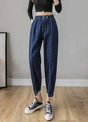 Italian Spring Casual Pants Stylish Denim Blue Photography Elastic Waist Patchwork Women Pants LPTS210203