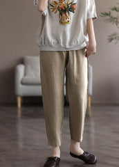 Khaki Pockets Linen Harem Pants High Waist Summer GK-CPTS220523