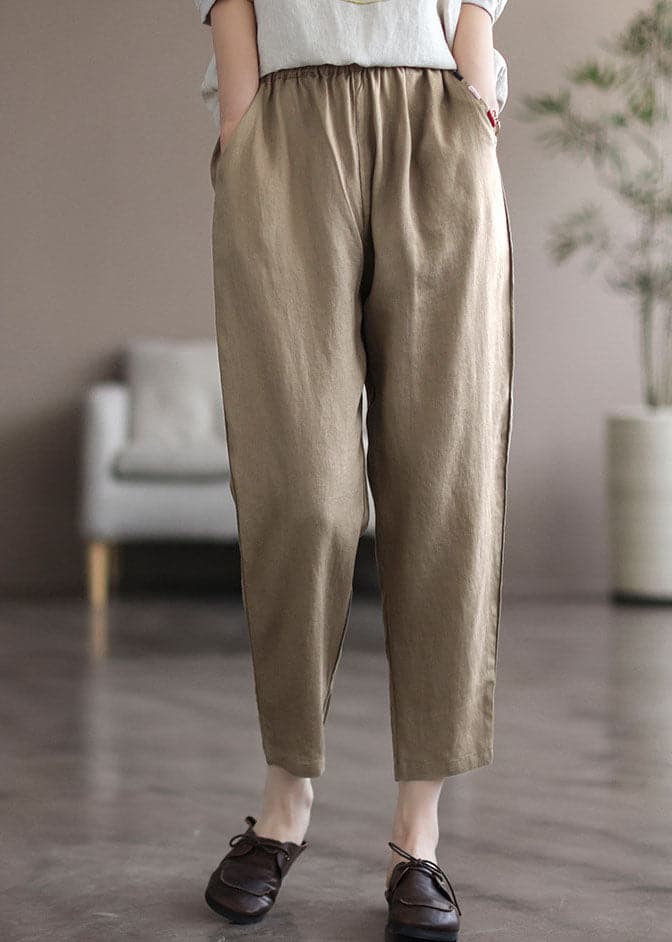 Khaki Pockets Linen Harem Pants High Waist Summer GK-CPTS220523