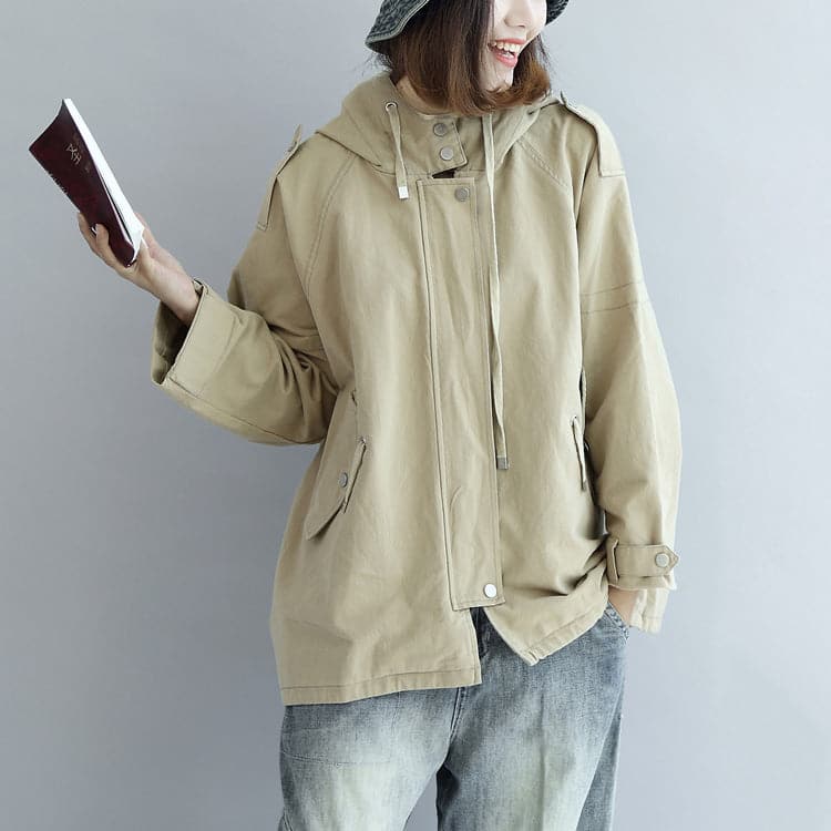 Khaki oversized trench coats short hoodies wind breaker outwear TCT171028