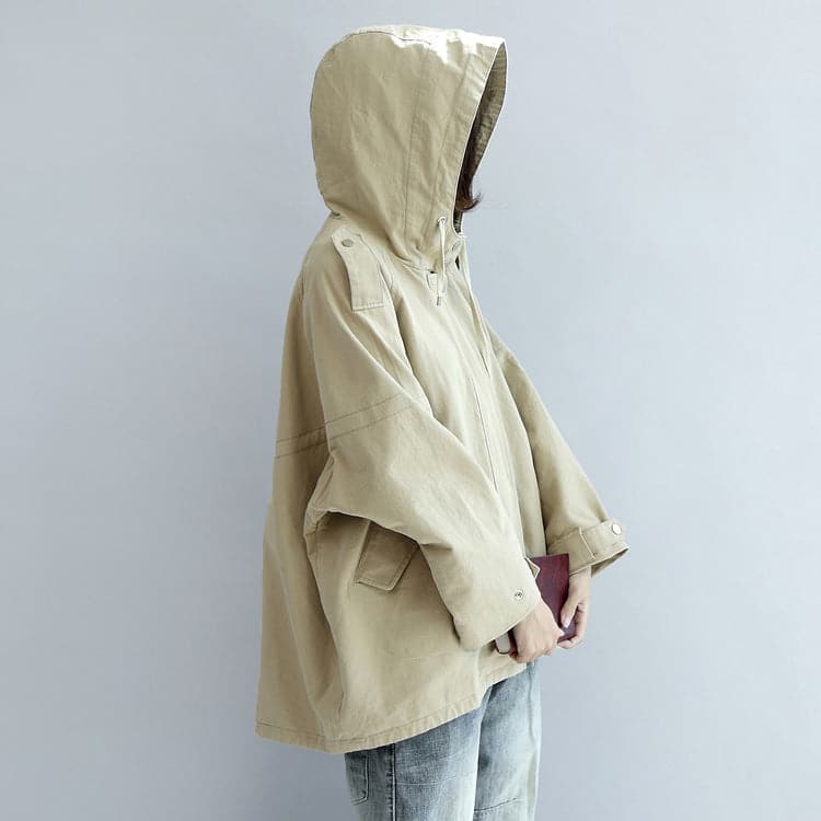 Khaki oversized trench coats short hoodies wind breaker outwear TCT171028