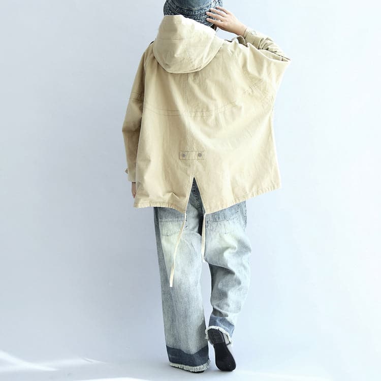 Khaki oversized trench coats short hoodies wind breaker outwear TCT171028