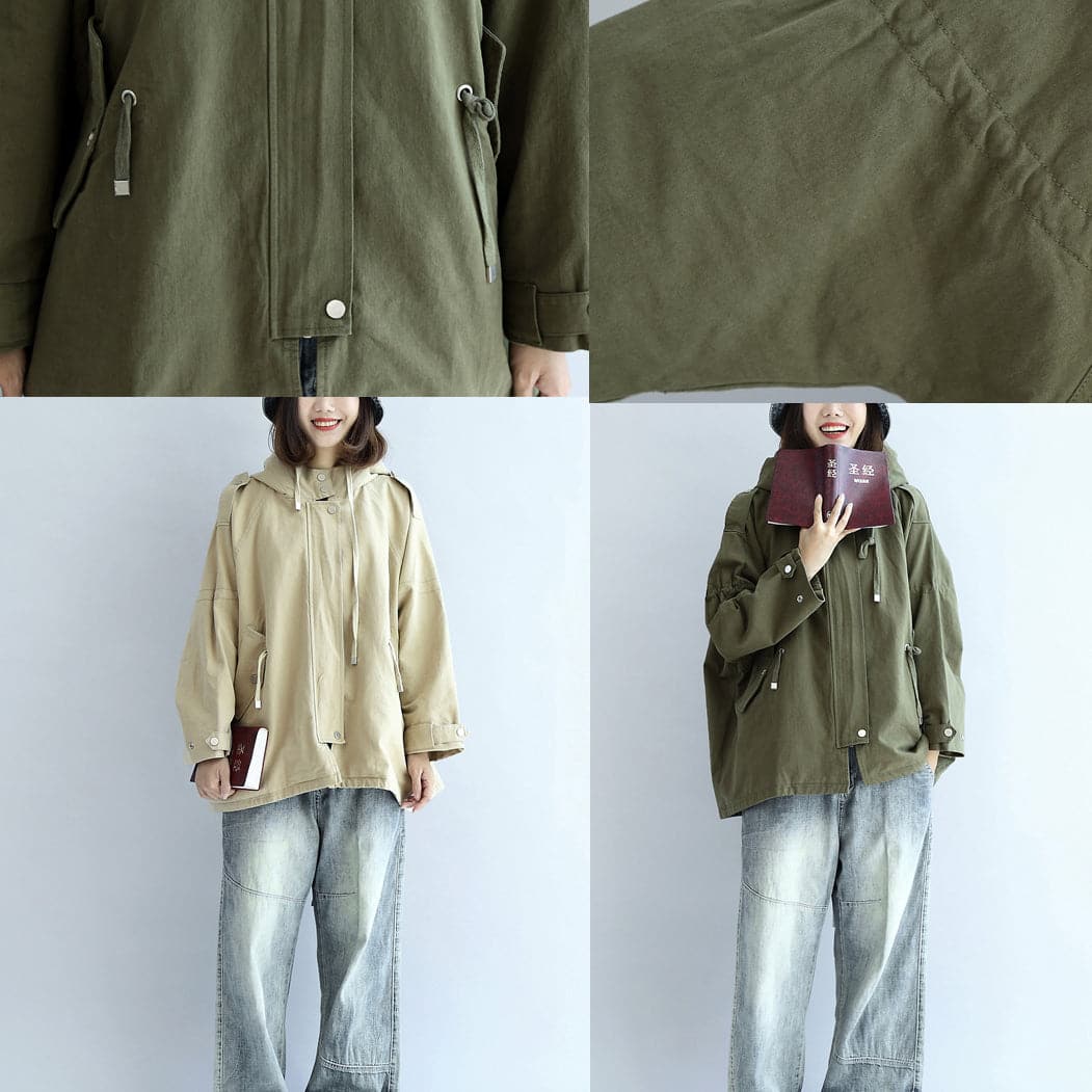 Khaki oversized trench coats short hoodies wind breaker outwear TCT171028