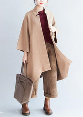 Khaki oversized woolen coats loose woolen jackets casual outwear CDG171028