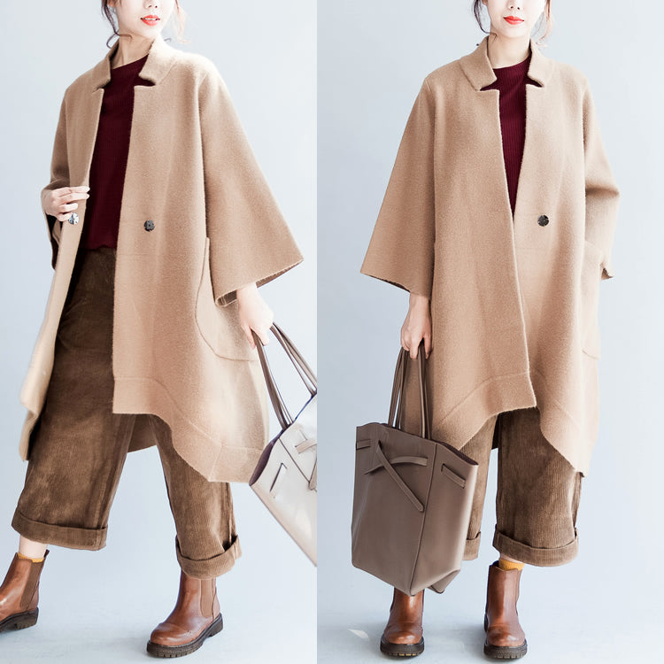 Khaki oversized woolen coats loose woolen jackets casual outwear CDG171028