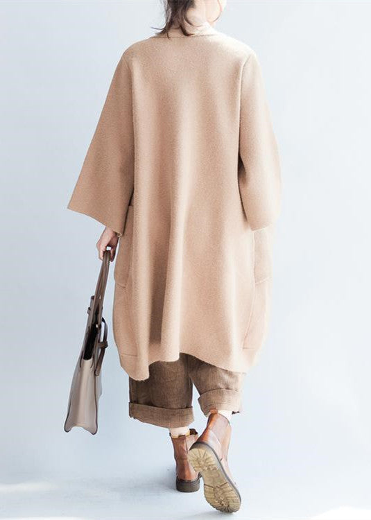 Khaki oversized woolen coats loose woolen jackets casual outwear CDG171028