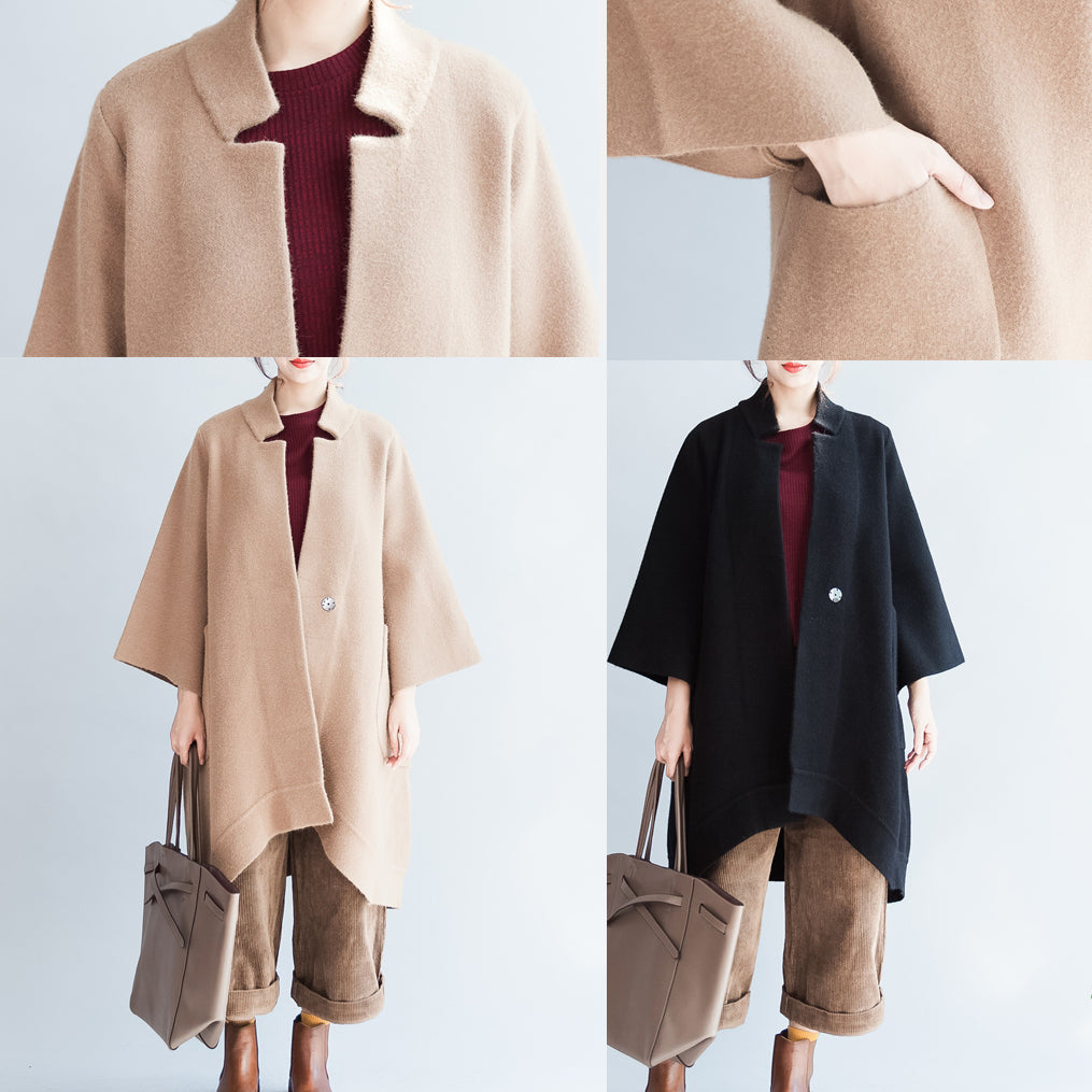 Khaki oversized woolen coats loose woolen jackets casual outwear CDG171028