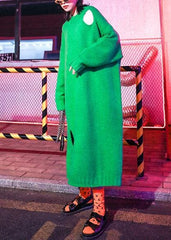 Knitted o neck Hole Sweater weather Design green daily knit dress AT-NSD201014