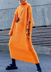 Knitted orange Sweater weather Street Style Appliques Tejidos high neck sweater dresses AT-NSD191211