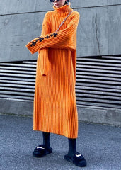 Knitted orange Sweater weather Street Style Appliques Tejidos high neck sweater dresses AT-NSD191211