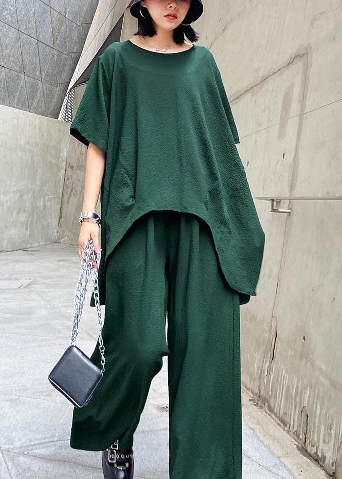 Large size casual fashion light and mature temperament T-shirt, wide-leg pants two-piece suit, young age suit women AT-STP200617