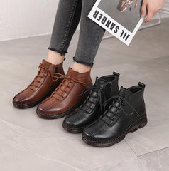 Leather Ankle Boots Handmade Flat Comfortable Women's Casual Shoes GCSZXC55 Touchy Style