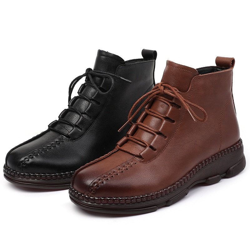 Leather Ankle Boots Handmade Flat Comfortable Women's Casual Shoes GCSZXC55 Touchy Style