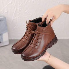 Leather Ankle Boots Handmade Flat Comfortable Women's Casual Shoes GCSZXC55 Touchy Style