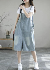 Light Blue Retro Loose Pockets Summer Denim Jumpsuit Shorts GK-JPTS210721