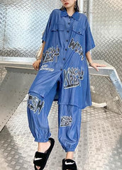 Lightweight and cool summer blue suit women fashion  short sleeve + pants two-pieces AT-SDL200723