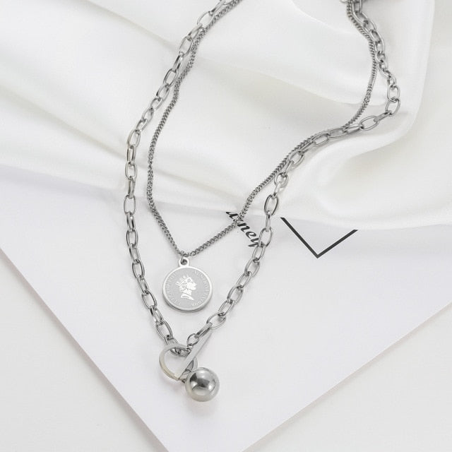 Long Necklaces Charm Jewelry Double Layers Coin Cross ET517 Touchy Style