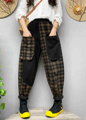 Loose Black Pockets Plaid denim Pants Spring BSNZK-LPTS211124