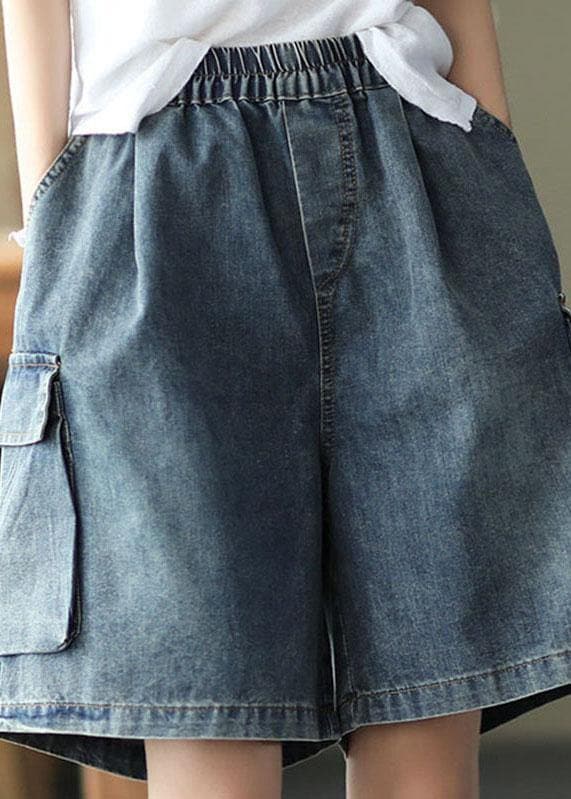 Loose Blue Elastic Waist Wide Leg Summer Denim hot Pants GK-SPTS210721