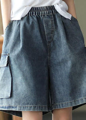 Loose Blue Elastic Waist Wide Leg Summer Denim hot Pants GK-SPTS210721