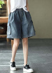 Loose Blue Elastic Waist Wide Leg Summer Denim hot Pants GK-SPTS210721