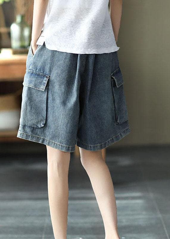 Loose Blue Elastic Waist Wide Leg Summer Denim hot Pants GK-SPTS210721