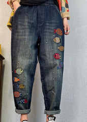 Loose Blue Embroideried denim Spring harem pants BSNZK-LPTS211124