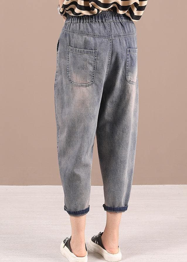 Loose Blue Grey Patchwork Embroideried Pants denim 210722