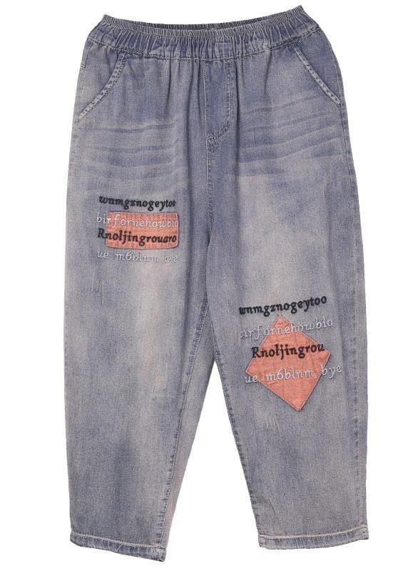 Loose Blue Grey Patchwork Embroideried Pants denim 210722