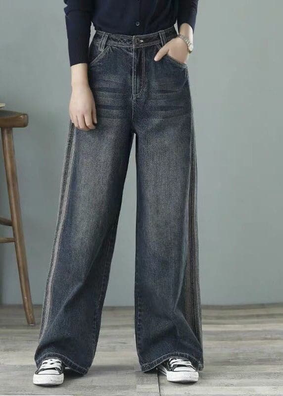 Loose Denim Blue High Waist Pockets Cotton Wide Leg Pants For Women Spring NZ-LPTS22060701