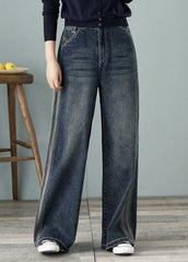 Loose Denim Blue High Waist Pockets Cotton Wide Leg Pants For Women Spring NZ-LPTS22060701