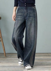 Loose Denim Blue High Waist Pockets Cotton Wide Leg Pants For Women Spring NZ-LPTS22060701