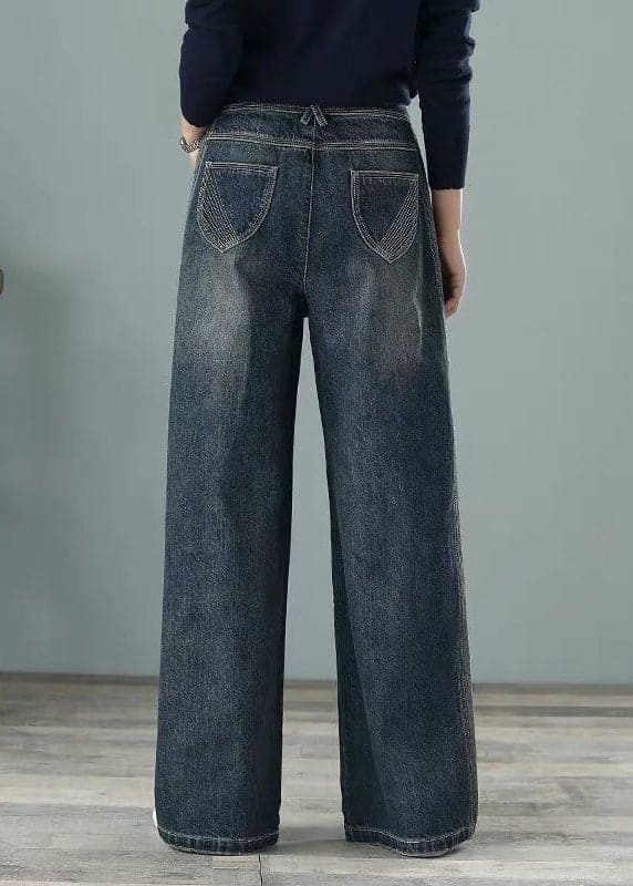 Loose Denim Blue High Waist Pockets Cotton Wide Leg Pants For Women Spring NZ-LPTS22060701