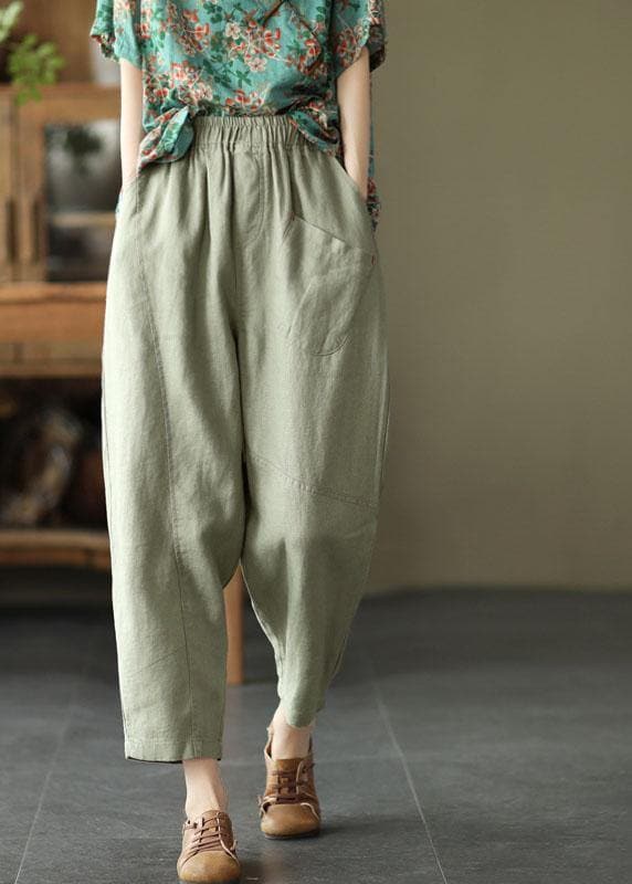 Loose Light Green Pockets Summer Pants Linen GK-LPTS210720