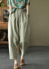 Loose Light Green Pockets Summer Pants Linen GK-LPTS210720