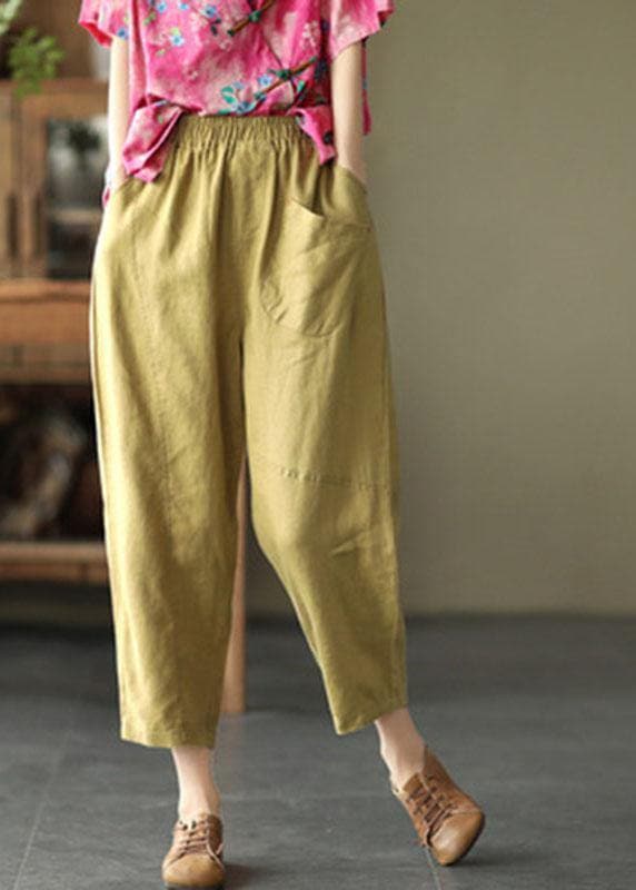 Loose Light Green Pockets Summer Pants Linen GK-LPTS210720