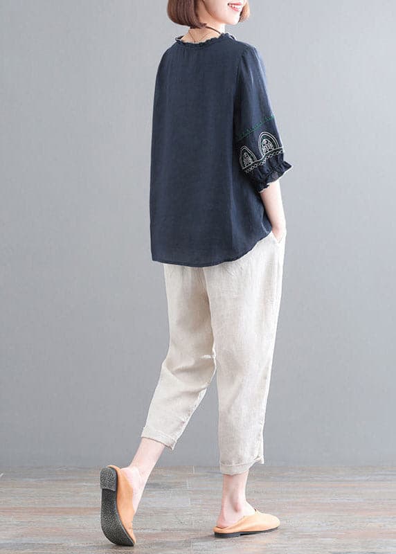 Loose Navy O-Neck Top And Corp Pants Two-Piece Set Summer GK-TPIEC220419