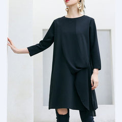 Loose Three Quarter sleeve Cotton Tunics Fun Tunic Tops black loose Dress AT-FDM190115