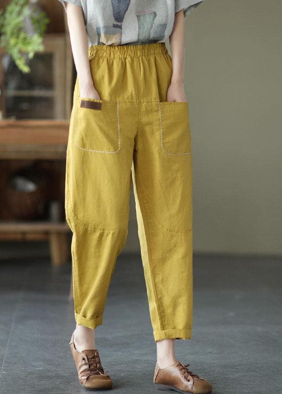 Loose Yellow Loose Casual Summer Pockets Pants GK-LPTS210708-210819