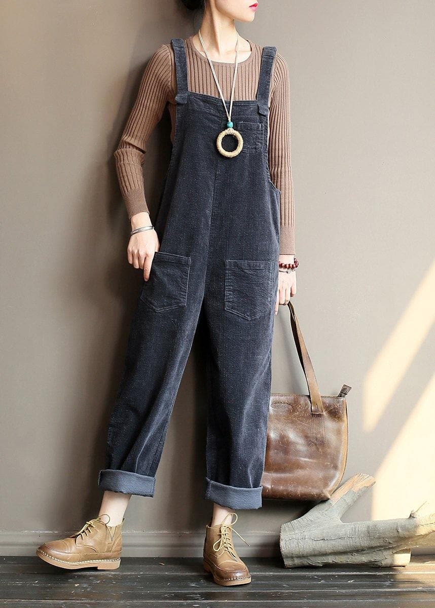 Loose gray corduroy pants overalls college style forest jumpsuit JPTS200522